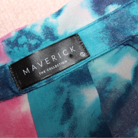 Maverick The Collection Watercolor Blue Pink Crop Tie Blouse NEW Women’s Small - Picture 2 of 2